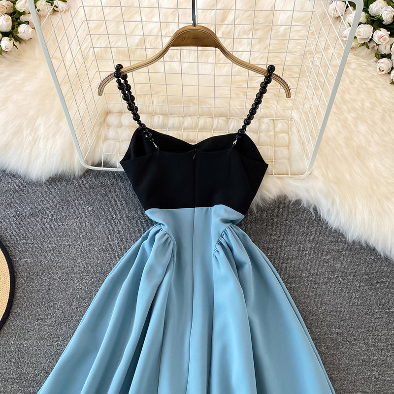 Cute A line short dress blue fashion dress S17