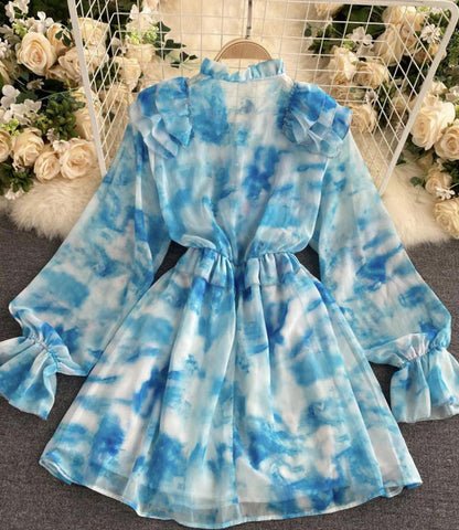Blue A line long sleeve dress fashion dress S13