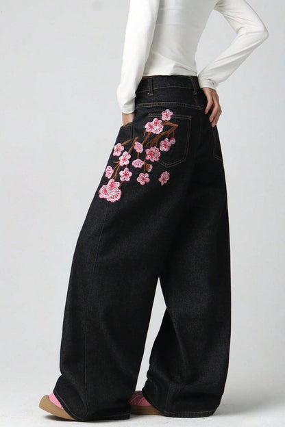 Chic Y2K Vintage Embroidered Wide Leg Jeans