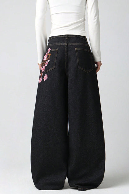 Chic Y2K Vintage Embroidered Wide Leg Jeans