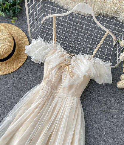 Cute champagne tulle dress summer dress S10