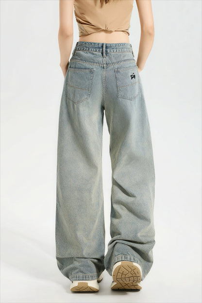 Cute Dog Embroidered Vintage Loose Jeans