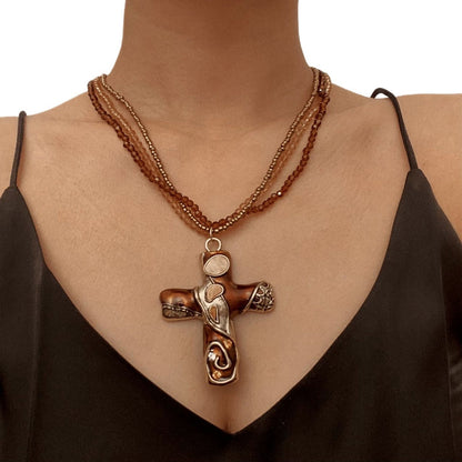 Gothic Cross Multi Layer Beaded NeckLace