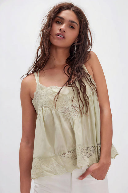 Lace Trim Ruffle Strap Cami Top