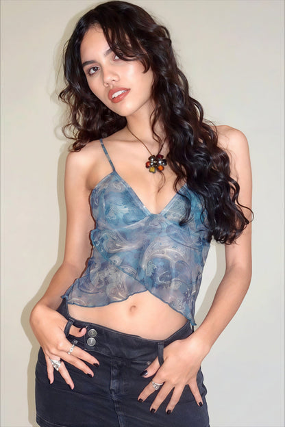 Mesh Print Backless Casual Cami Top
