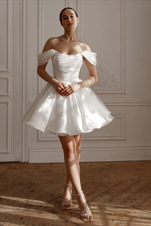 Off Shoulder Back Lace-up Short Fluffy Prom Dress