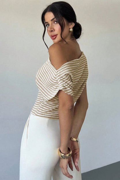 One Shoulder Striped Knit T-shirt