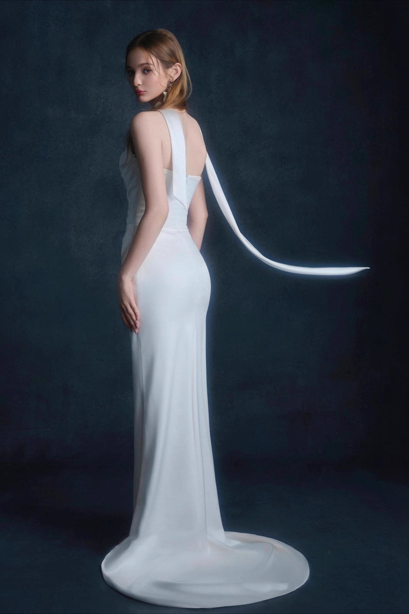 Satin Minimalist Bandeau Mermaid Reception Dress