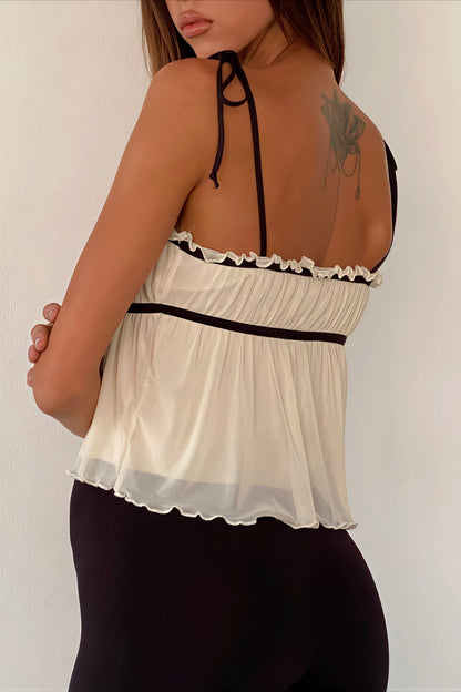 Solid Ruffle Hem Tie Bow Cami Top