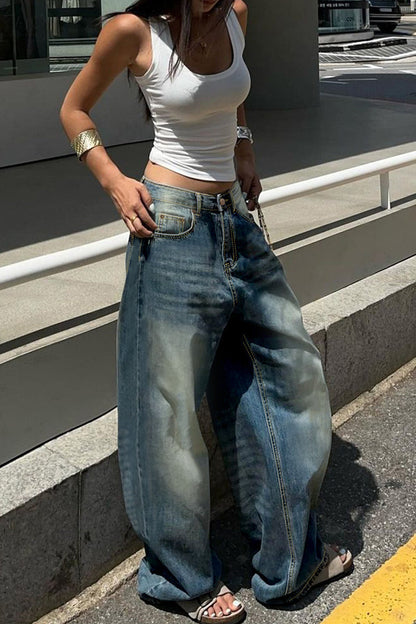 Vintage Blue Loose Straight Leg Jeans