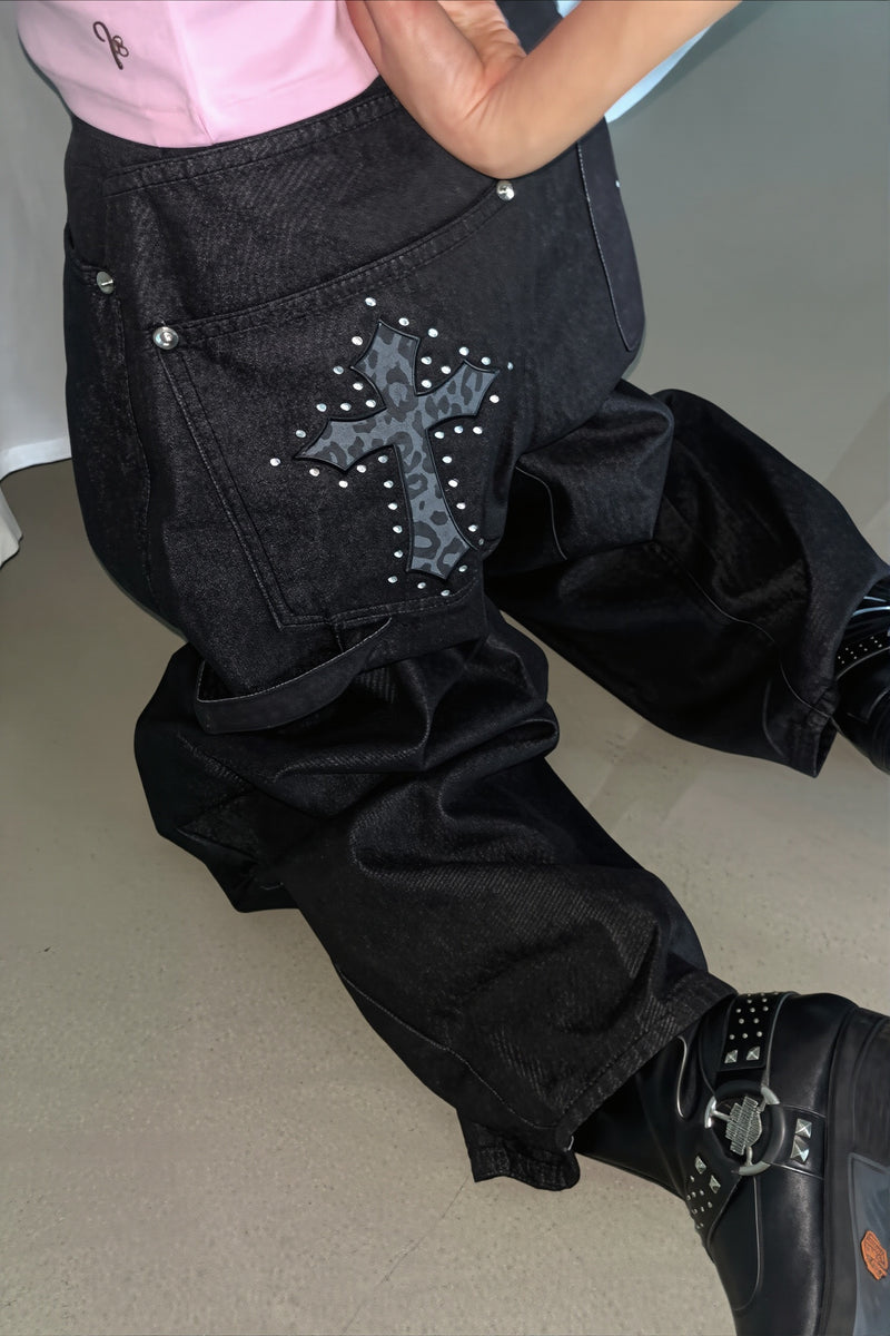 Vintage Leopard Cross Curved Jeans