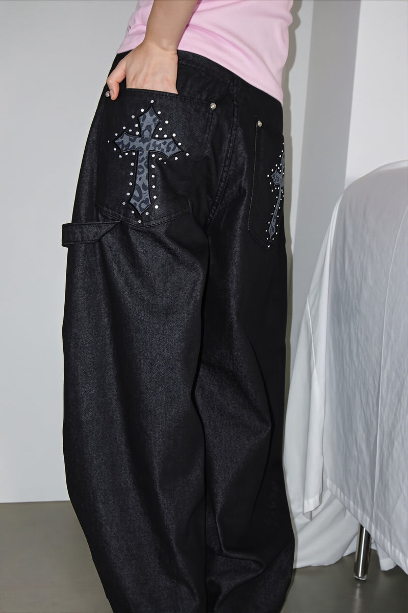 Vintage Leopard Cross Curved Jeans