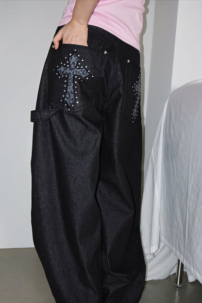 Vintage Leopard Cross Curved Jeans