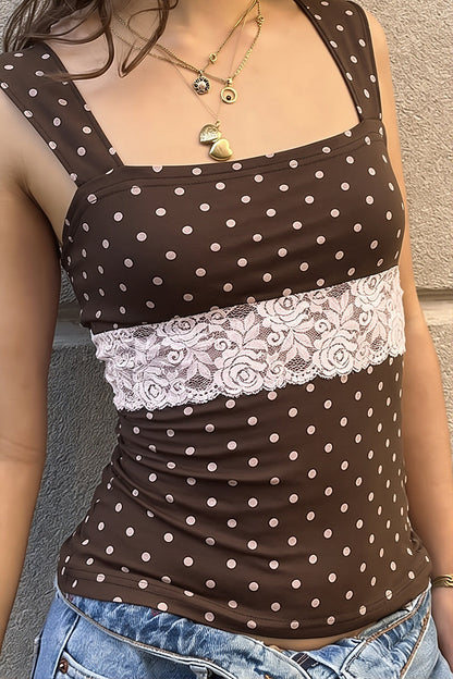 Vintage Polka Dot Lace Tank Top