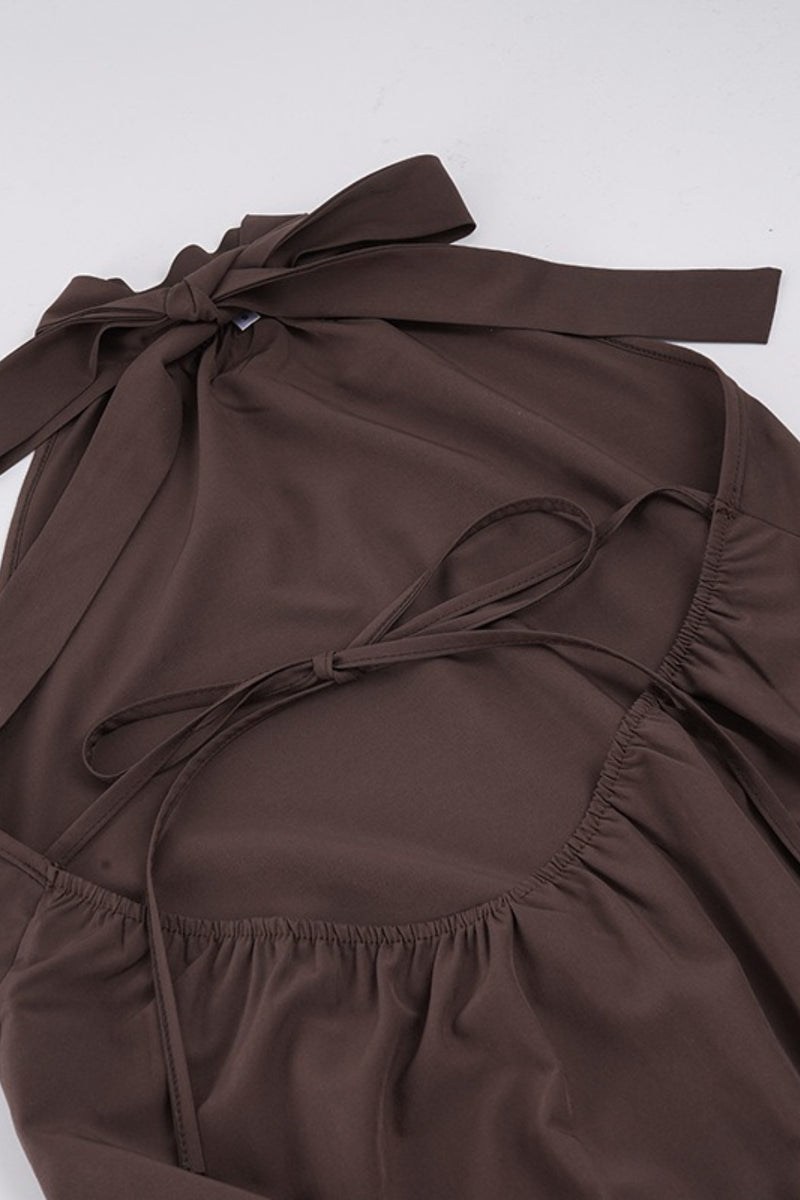 Vintage Solid Pleated Sexy Halter Mini Dress